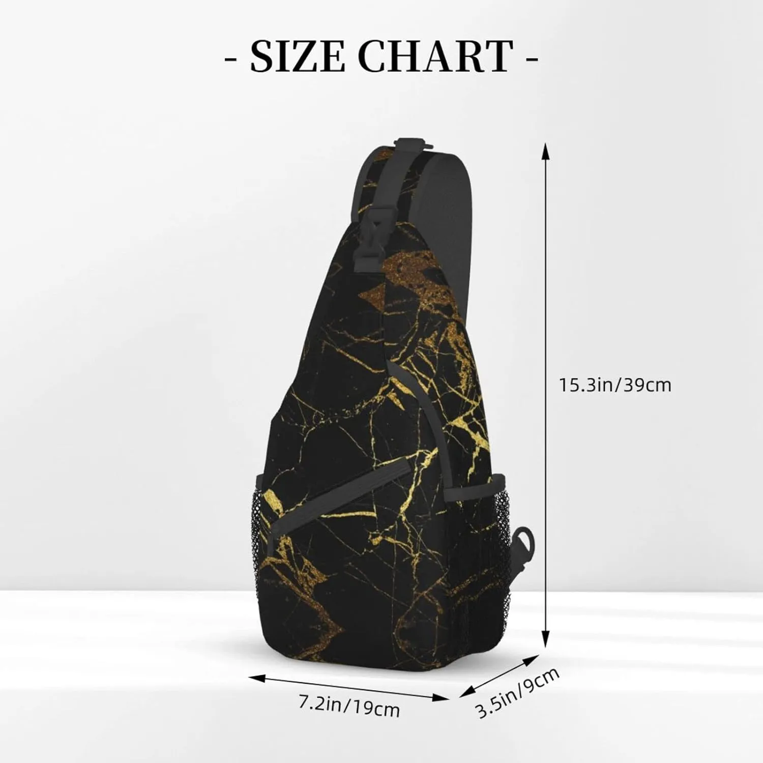 WURTON Black And Gold Background Print Crossbody Backpack Shoulder Bag Cross Chest Bag For Travel, Hiking Gym Tactical Use