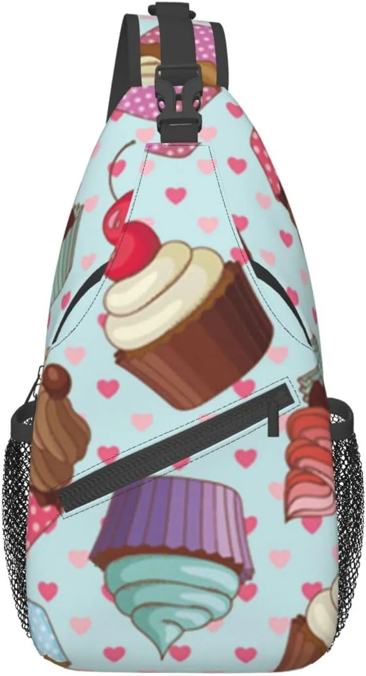 WURTON Cupcake Pattern Print Crossbody Backpack Shoulder Bag Cross Chest Bag For Travel, Hiking Gym Tactical Use