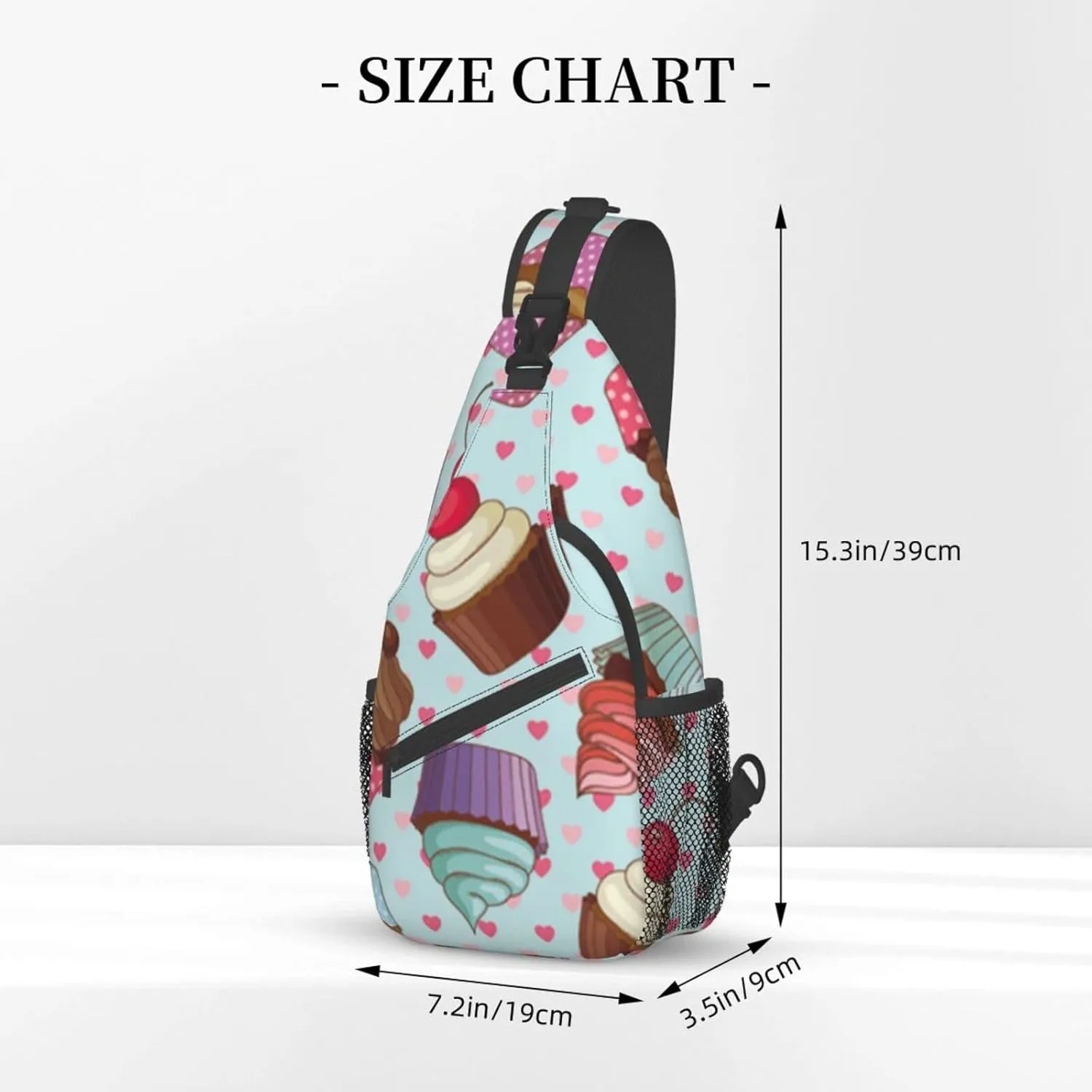 WURTON Cupcake Pattern Print Crossbody Backpack Shoulder Bag Cross Chest Bag For Travel, Hiking Gym Tactical Use
