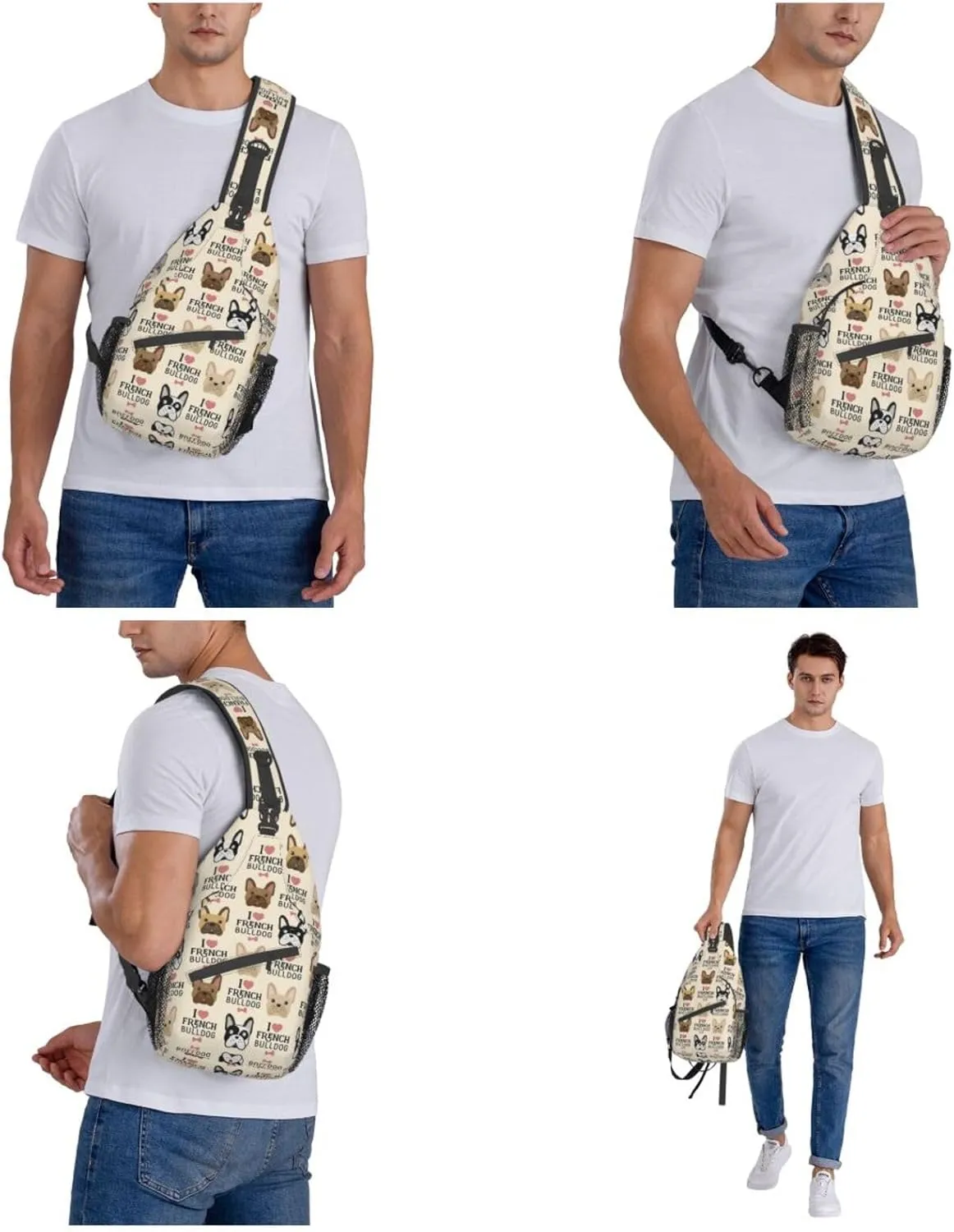 WURTON Dog Print Crossbody Backpack Shoulder Bag Cross Chest Bag For Travel, Hiking Gym Tactical Use