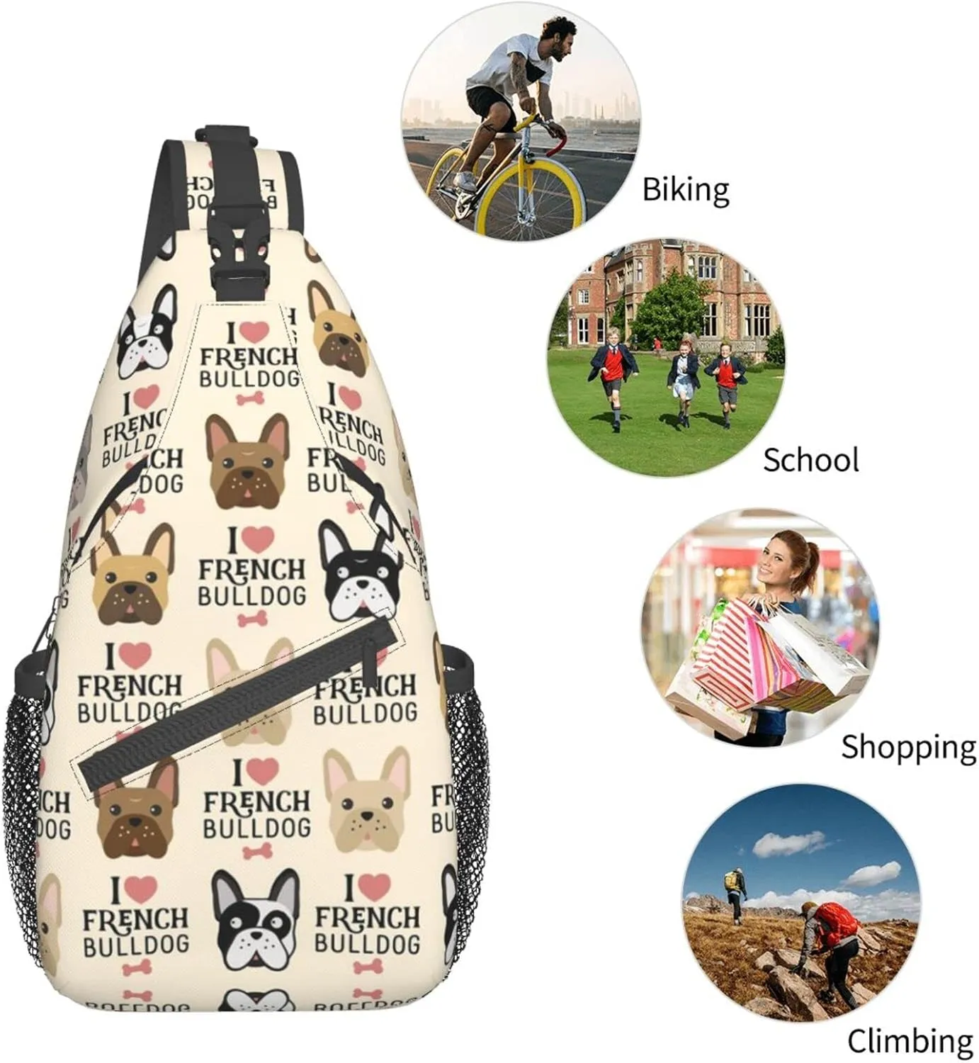 WURTON Dog Print Crossbody Backpack Shoulder Bag Cross Chest Bag For Travel, Hiking Gym Tactical Use