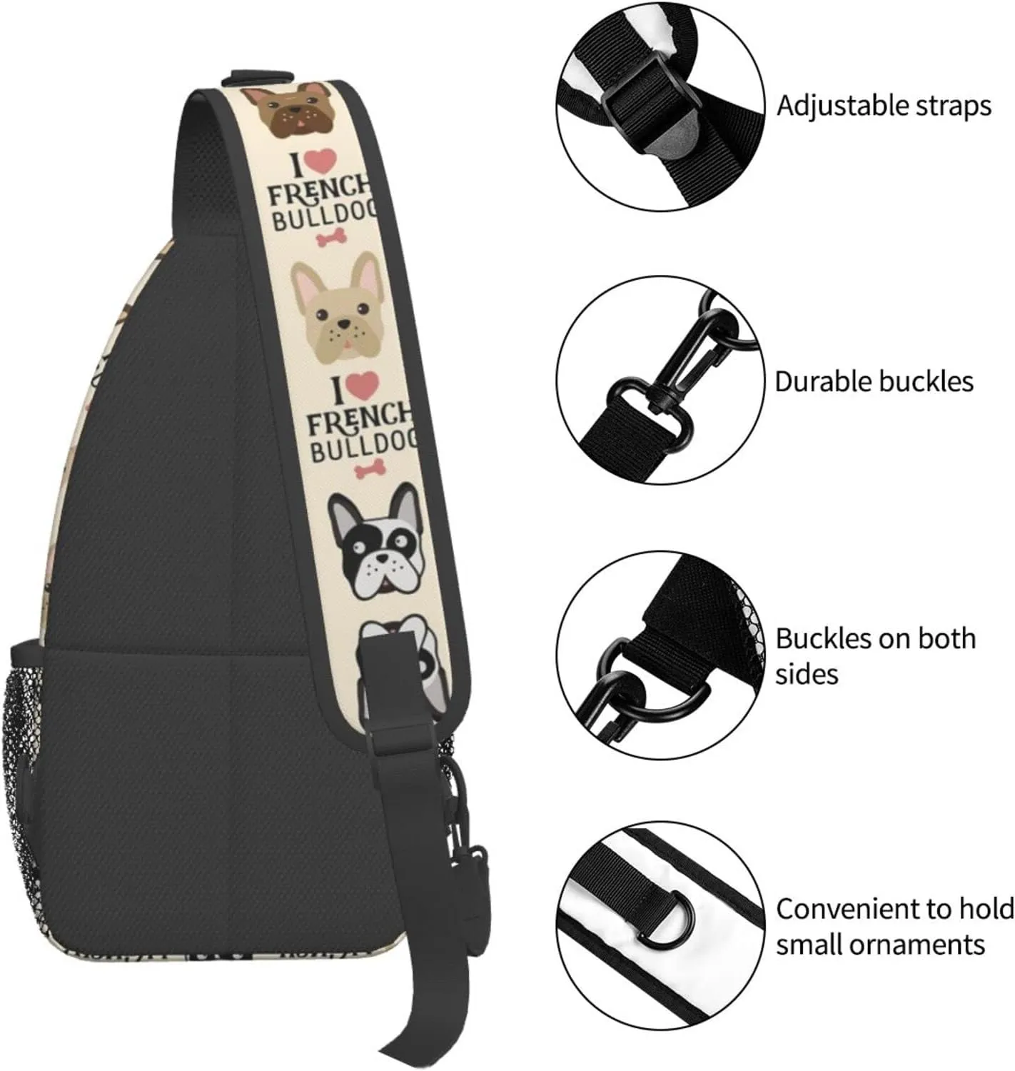 WURTON Dog Print Crossbody Backpack Shoulder Bag Cross Chest Bag For Travel, Hiking Gym Tactical Use