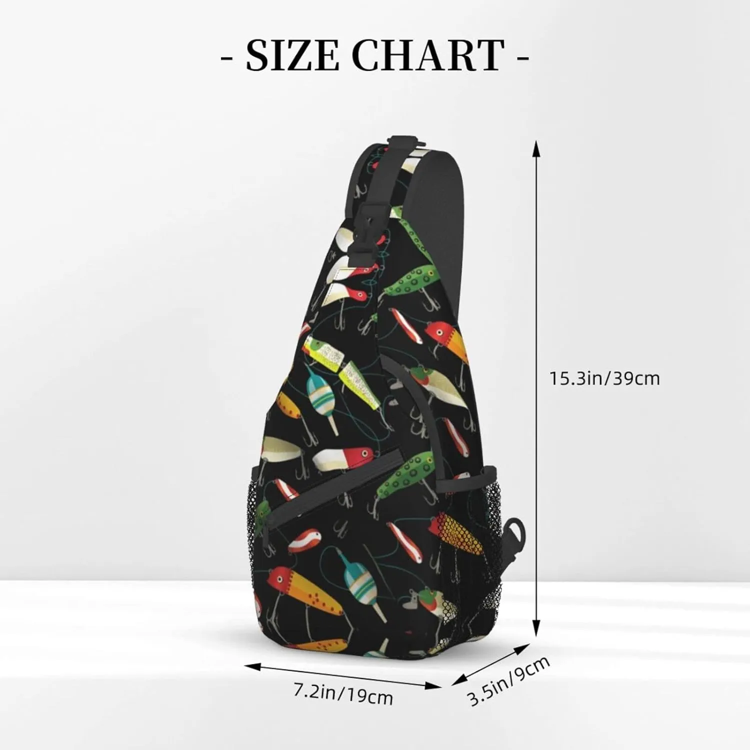 WURTON Fishing Lure Print Crossbody Backpack Shoulder Bag Cross Chest Bag For Travel, Hiking Gym Tactical Use