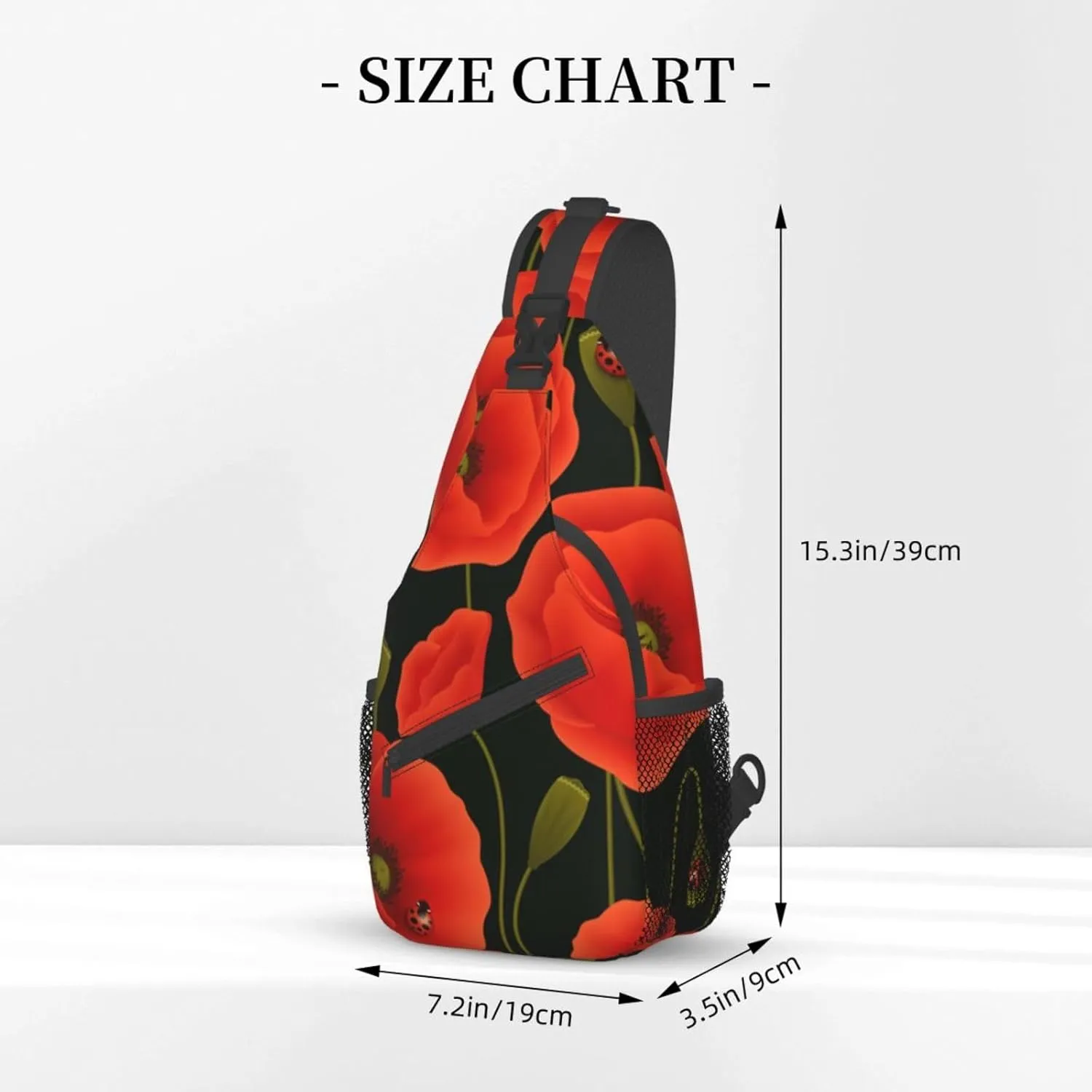 WURTON Poppy Flowers Print Crossbody Backpack Shoulder Bag Cross Chest Bag For Travel, Hiking Gym Tactical Use