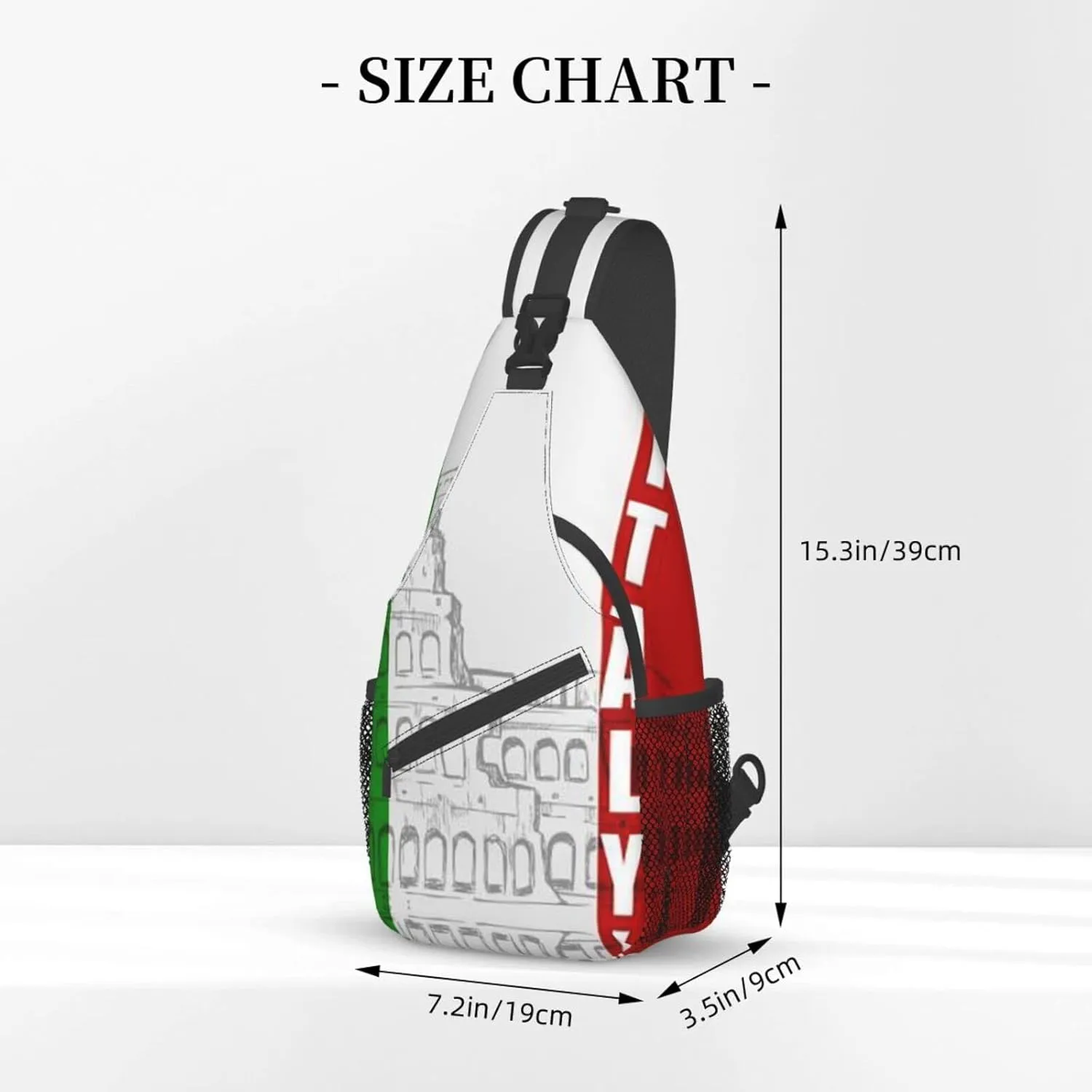 WURTON Roman Colosseum Italian Flag Print Crossbody Backpack Shoulder Bag Cross Chest Bag For Travel, Hiking Gym Tactical Use