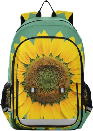Yellow Sunflower Green Print Backpack for Boys Middle-School Elementary Bookbags 20325603