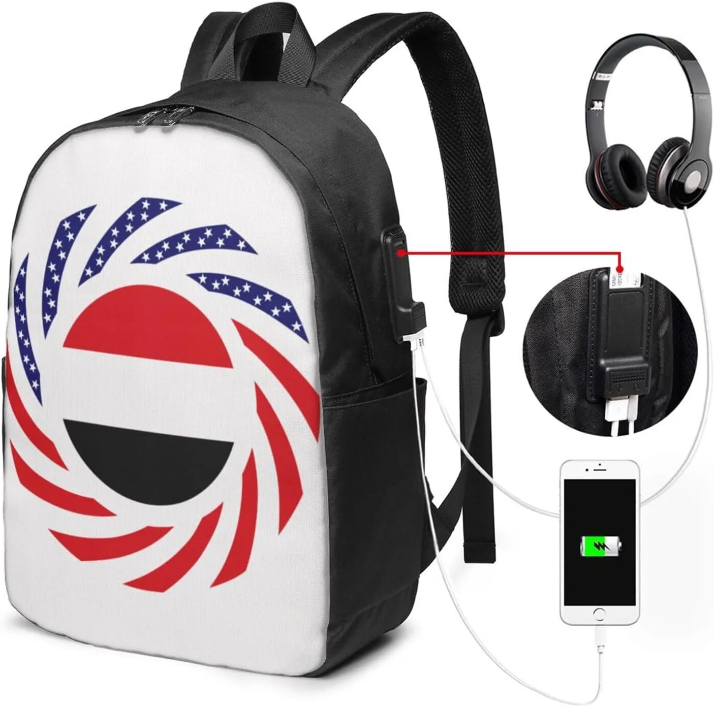 Yemen Yemeni Yemenian American Flag Laptop Backpacks Travel Backpack Casual Business Daypack Sport Rucksack Computer Bag Fits up to 17 Inch Notebook with USB Port