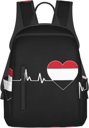 Yemen Yemeni Yemenian Flag Hearts Beats Casual Laptop Backpack Travel Rucksack Sports Daypack Adjustable Strap Bags with Multi-Pockets for Working Running Camping