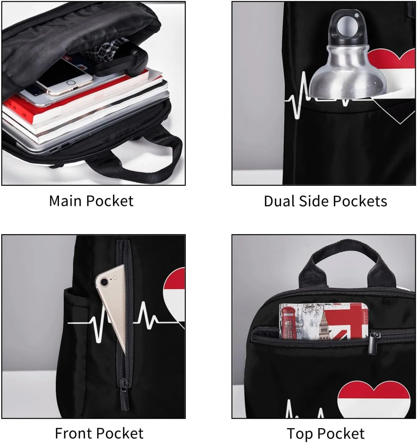 Yemen Yemeni Yemenian Flag Hearts Beats Casual Laptop Backpack Travel Rucksack Sports Daypack Adjustable Strap Bags with Multi-Pockets for Working Running Camping