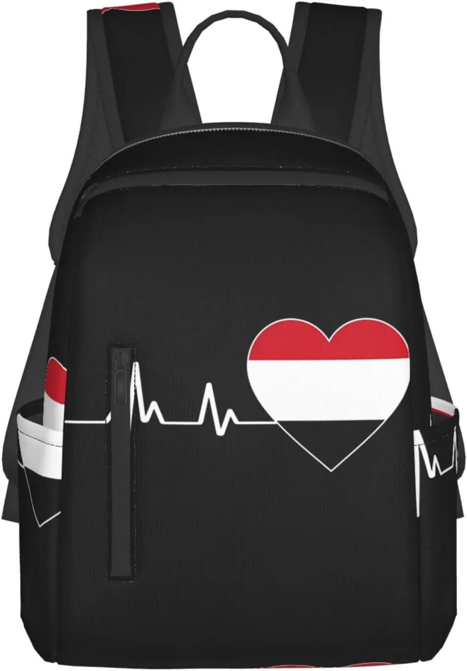 Yemen Yemeni Yemenian Flag Hearts Beats Casual Laptop Backpack Travel Rucksack Sports Daypack Adjustable Strap Bags with Multi-Pockets for Working Running Camping