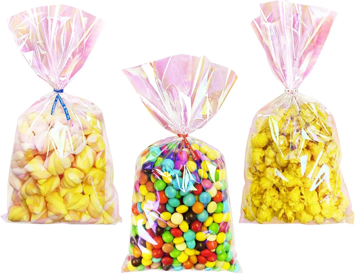 Yotelab Iridescent Holographic Cellophane Treat Bags, 6x12 Inches, Party Favors with Twist Ties, 100 Pieces