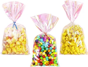 Yotelab Iridescent Holographic Cellophane Treat Bags, 6x12 Inches, Party Favors with Twist Ties, 100 Pieces