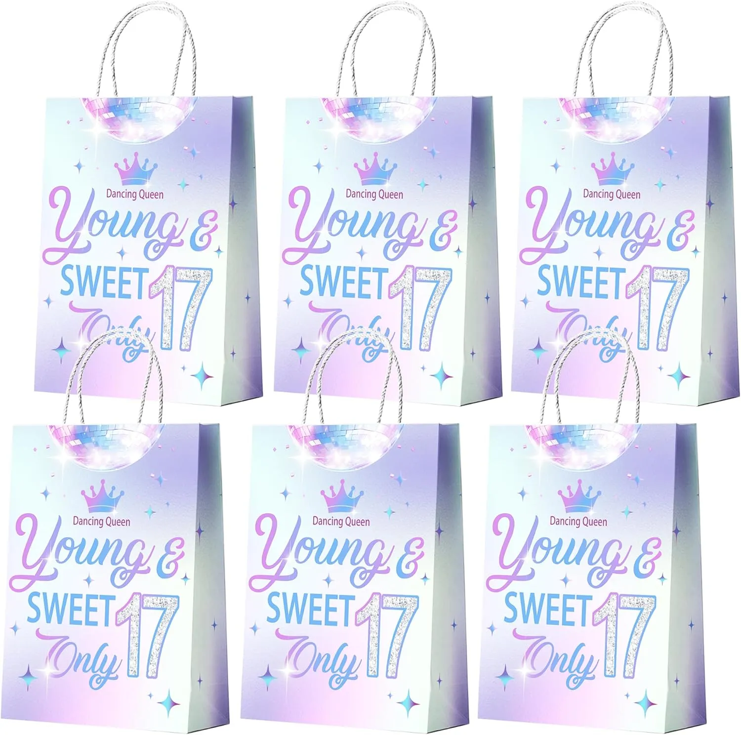 Young and Sweet Only 17 Goodie Bags Happy 17th Birthday Party Decorations for Snacks Candy Treat Bags Cheers to 17 Years Anniversary Party Decor Sign Iridescent 20Pcs
