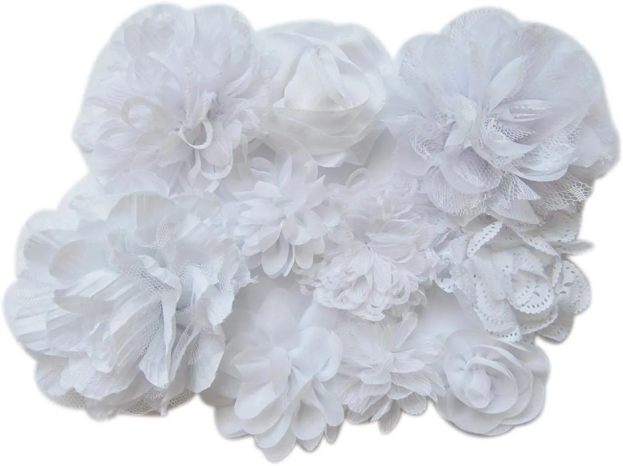 YYCRAFT 15pcs White Chiffon Flower for Girls Headband Baby Flowers Bows,Crafts,Party Decoration(2"-4.5")