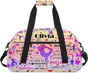 Yzrwebo Personalized Gymnastics Bag with Name for Women, Custom Gymnastics Gym Duffel Bag, Customized Sport Bag Travel Weekender Overnight Bags, Glitter