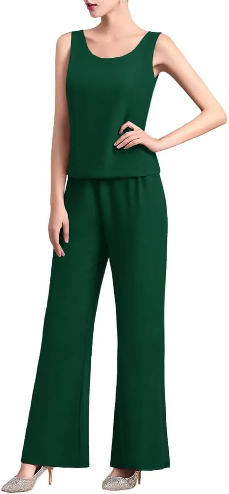 Zongqiven Women's Mother of The Bride Pant Suits 3 Pieces Chiffon Outfit Sets for Wedding Guest Evening Party Gowns