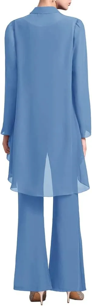 Zongqiven Women's Mother of The Bride Pant Suits 3 Pieces Chiffon Outfit Sets for Wedding Guest Evening Party Gowns
