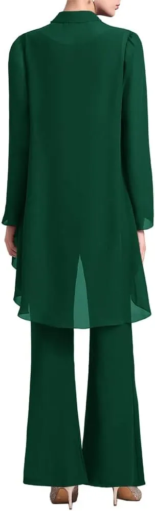 Zongqiven Women's Mother of The Bride Pant Suits 3 Pieces Chiffon Outfit Sets for Wedding Guest Evening Party Gowns
