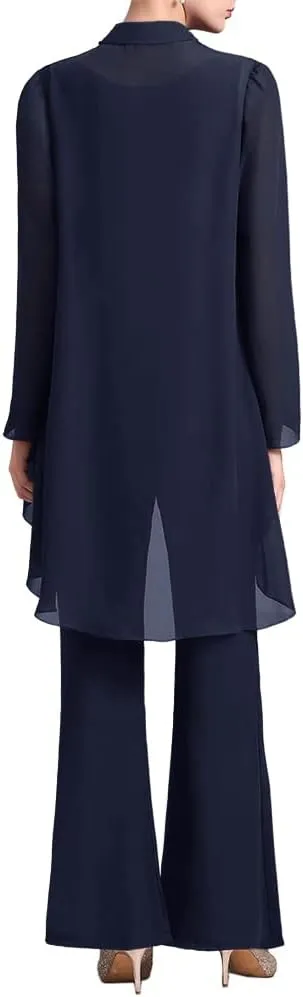 Zongqiven Women's Mother of The Bride Pant Suits 3 Pieces Chiffon Outfit Sets for Wedding Guest Evening Party Gowns