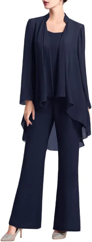 Zongqiven Women's Mother of The Bride Pant Suits 3 Pieces Chiffon Outfit Sets for Wedding Guest Evening Party Gowns