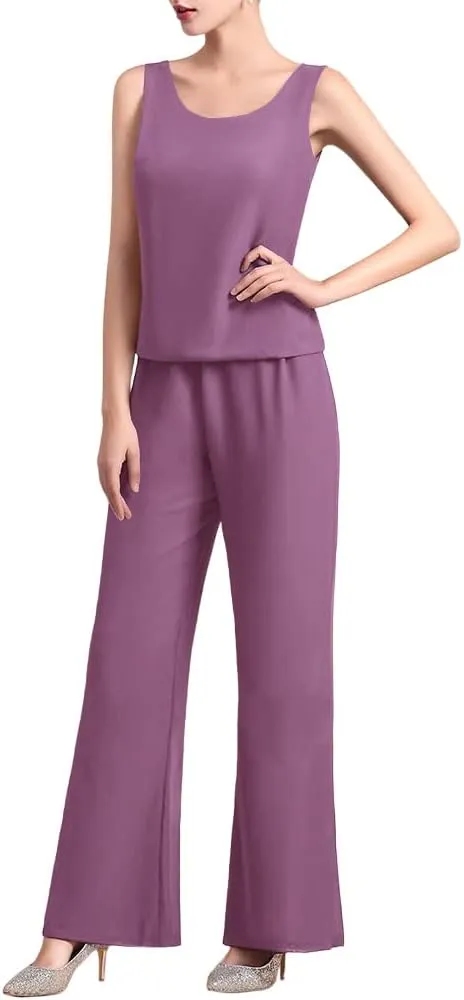 Zongqiven Women's Mother of The Bride Pant Suits 3 Pieces Chiffon Outfit Sets for Wedding Guest Evening Party Gowns