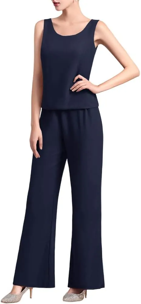 Zongqiven Women's Mother of The Bride Pant Suits 3 Pieces Chiffon Outfit Sets for Wedding Guest Evening Party Gowns